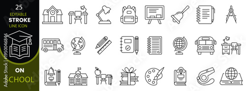 Vector school icon set. Editable line art educational icon illustration like school, college, university