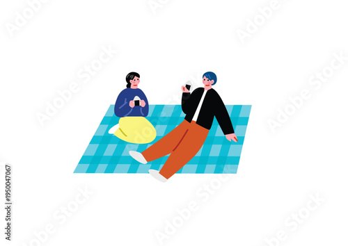 ピクニックする男女のイラスト