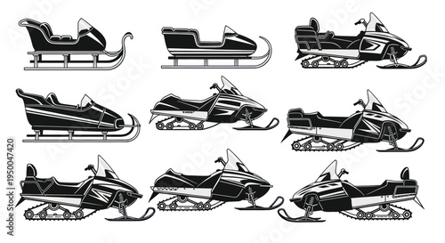 Collection of Vintage and Modern Snowmobiles and Sleds
