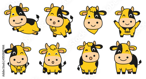 Cute Cartoon Cows Collection: Diverse Poses and Expressions