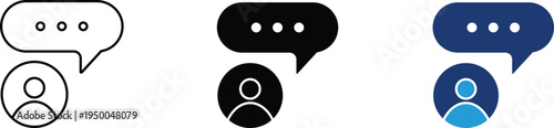 Customer support icon showing user chat and digital messaging communication. Professional illustration for online consultation services, live help desk interaction, and social media messaging.