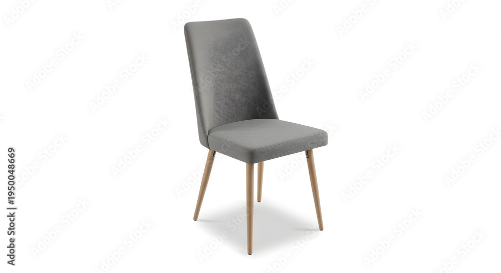 Fototapeta premium Modern grey dining chair with decorative textured back and slender metal legs with living room with white background with office chair with side chair with accent chair