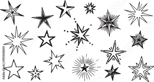 Grunge Charcoal Texture Sparkles and Shining Burst Sketch Graphics