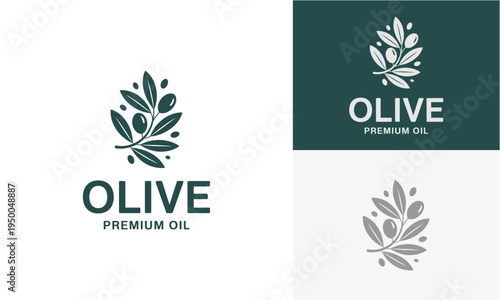 Olive oil logo design with olive branch and premium oil text, elegant and sophisticated branding for natural products, high quality and healthy choice