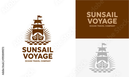 Sunsail Voyage Emblematic sailing ship illustration symbolizing ocean travel adventures and coastal exploration company branding