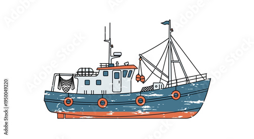 Fishing boat illustration on white background