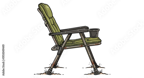 Green folding camping chair stuck in dirt