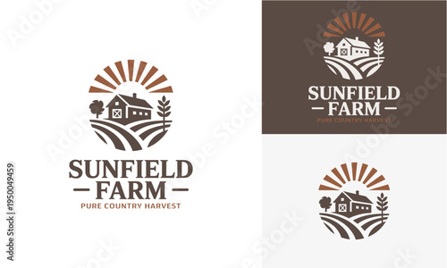 Sunfield Farm Pure Country Harvest Logo Design, Emblem, and Branding Elements for Rural Agricultural Businesses