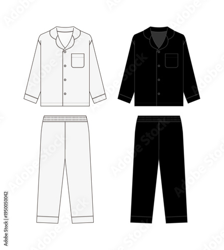 Pajama set template vector illustration ( long sleeve sleepwear | front and back )
