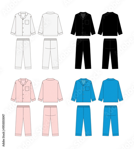 Pajama set template vector illustration ( long sleeve sleepwear | front and back )