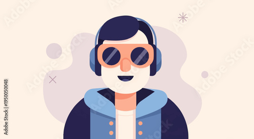 Friendly cartoon character with headphones and sunglasses