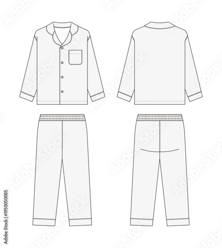 Pajama set template vector illustration ( long sleeve sleepwear | front and back )