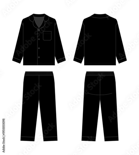 Pajama set template vector illustration ( long sleeve sleepwear | front and back )
