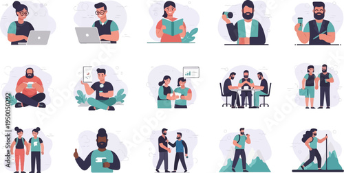 Flat vector illustrations of people in various work and leisure activities (1)
