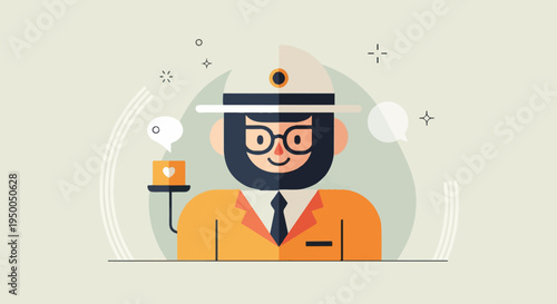 Friendly character in explorer hat and glasses holds a gift