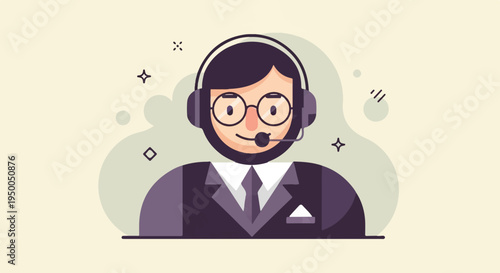 Friendly customer service agent with headphones and smiling face
