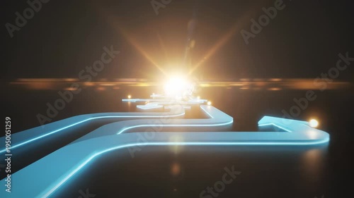 Video of success roadmap visualization featuring glowing arrows pointing toward bright focal point, ambition and strategic planning theme for leadership branding with luminous arrow markers arranged