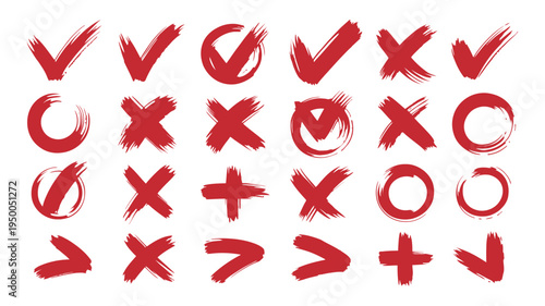 Handwritten Red Symbols and Checkmarks, vector illustration