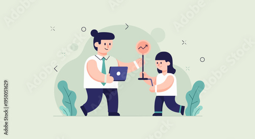 Mentor shares laptop and trophy representing growth and success with mentee