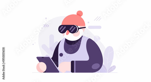 Older person wearing VR headset and holding a smartphone