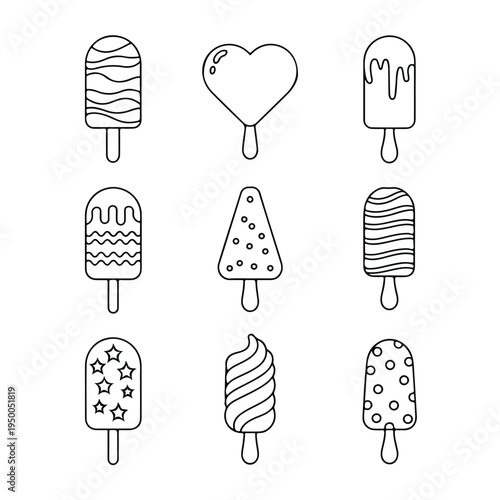 A summer collection of ice cream icons featuring a vector illustration set of food symbols and medical tooth signs in a creative design pattern