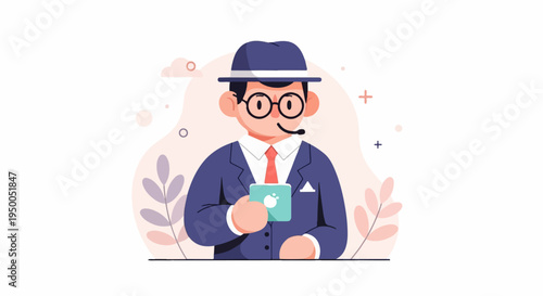 Man in a suit and hat holding a phone with a white apple logo