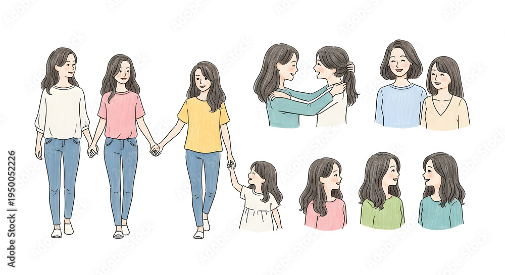 Obraz premium Set of 10 women friendship illustrations