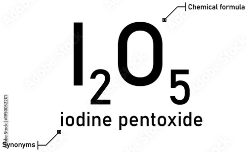 Iodine pentoxide chemical formula with callout titles