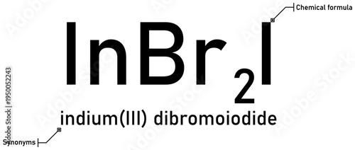 Indium (III) dibromoiodide chemical formula with callout titles