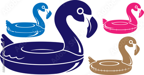 Set of 4 Inflatable Flamingo Swim Ring Floats Vector Illustration for Summer Pool Party and Vacation Designs