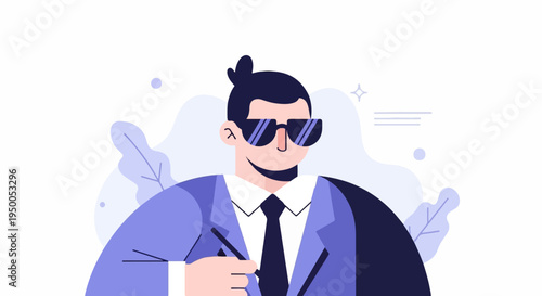 Modern flat illustration of a man in a suit and sunglasses