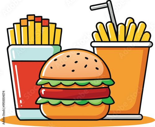 Fast Food Combo Meal with Burger and Fries hamburger