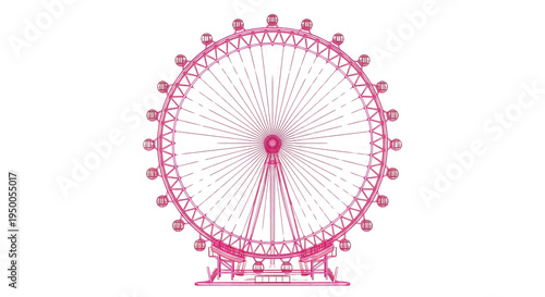 Cuadro en lienzo Neon pink Ferris wheel amusement park ride on transparent background