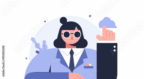 Person in a suit interacting with a cloud icon