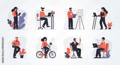 Modern office workers engaged in diverse daily activities