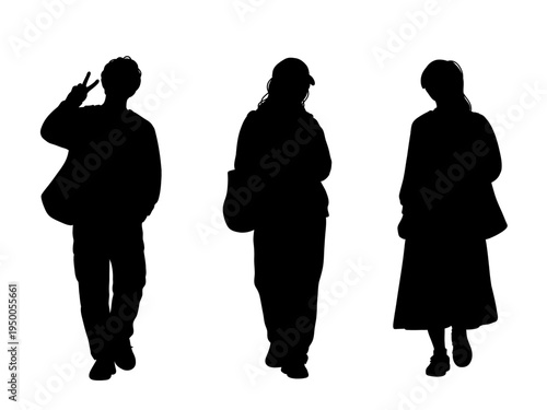 シルエット　３人の男女