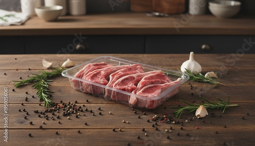 Fresh raw lamb chops in unbranded retail tray