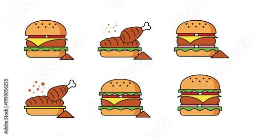 Tandoori Chicken Burger Line clean contemporary abstract color vector