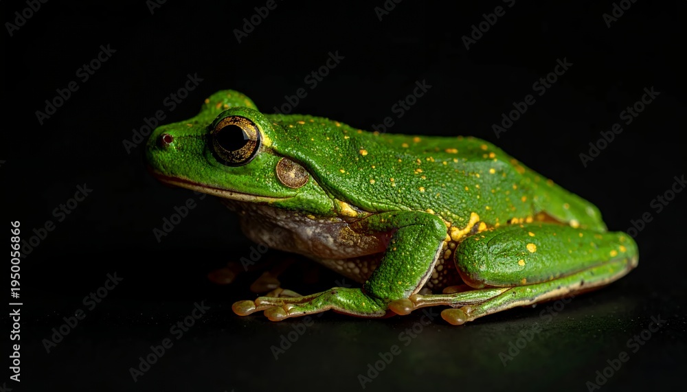 Fototapeta premium Vibrant Green Tree Frog on a Dark Background.