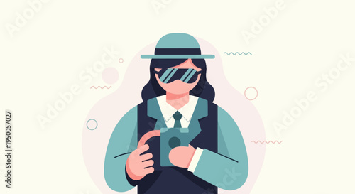 Person in hat and sunglasses holding a camera