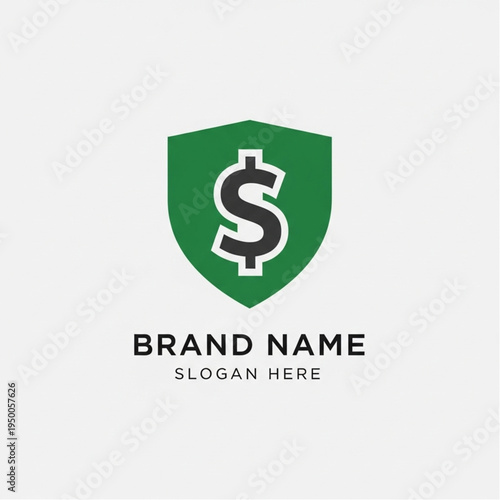 Green Shield with Dollar Symbol and Brand Name Placeholder.