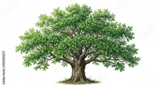 Majestic Green Tree with Abundant Foliage and Sturdy Trunk for Nature and Environment Themes