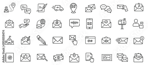 Email communication and messaging icons set vector