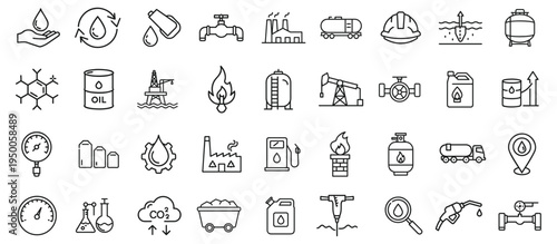 Oil and gas industry energy production icons set
