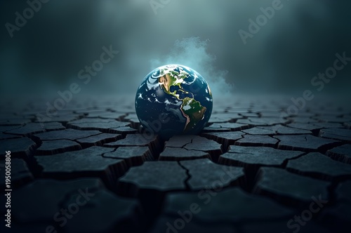 Earth Amidst Cracked Ground - Environmental Crisis