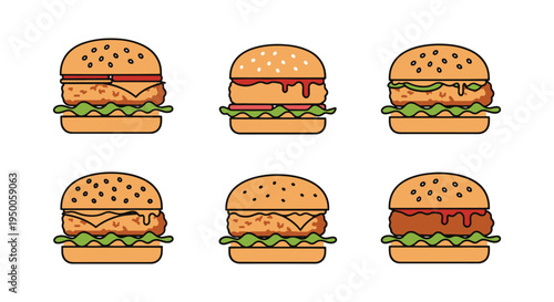 Tempura Veggie Burger Line art clean abstract modern illustration
