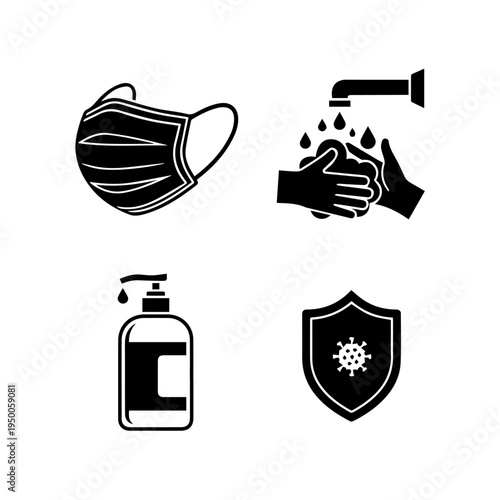 Hand hygiene and protection against viruses and bacteria icons