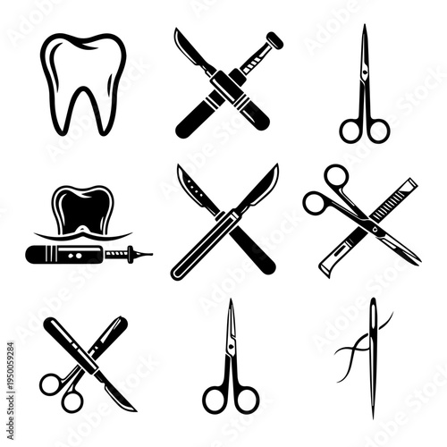 Vector icons of medical tools for dentistry and surgery