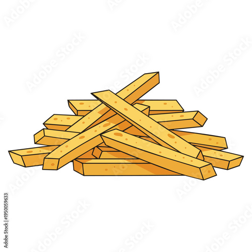 A delicious pile of golden fried potato sticks presented in a simple hand drawn illustration style