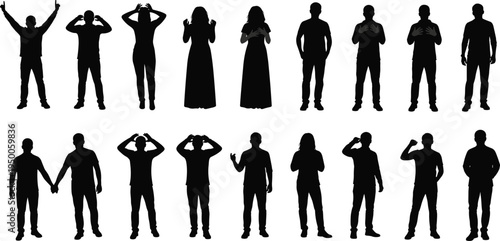 people, silhouette, set, standing, posing, gestures, expression, human, collection, communication, emotion, body, language, lifestyle, character, movement, interaction, casual, action, concept